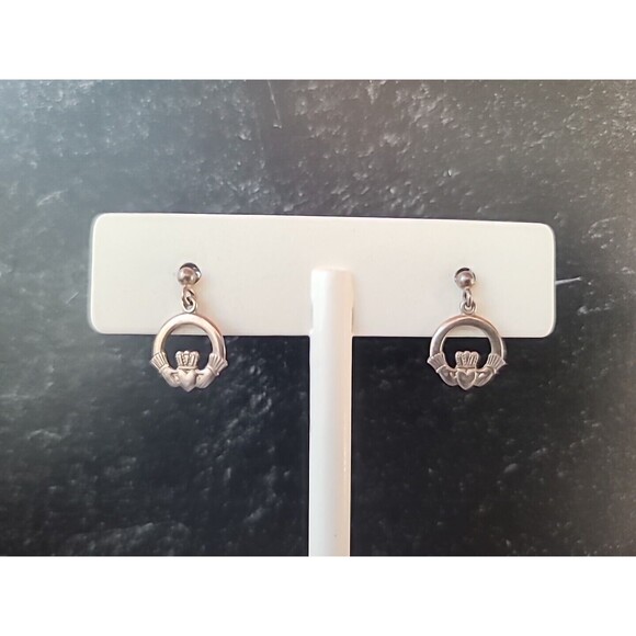 925 Claddagh Dangling Earrings Vintage - Picture 4 of 10